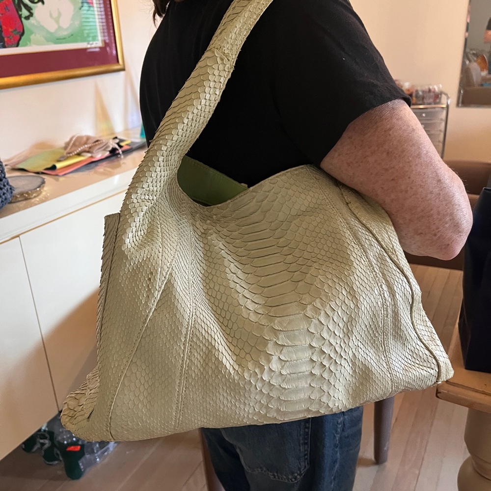 Ted Rossi Cream Python-Embossed Shoulder Bag - image 1